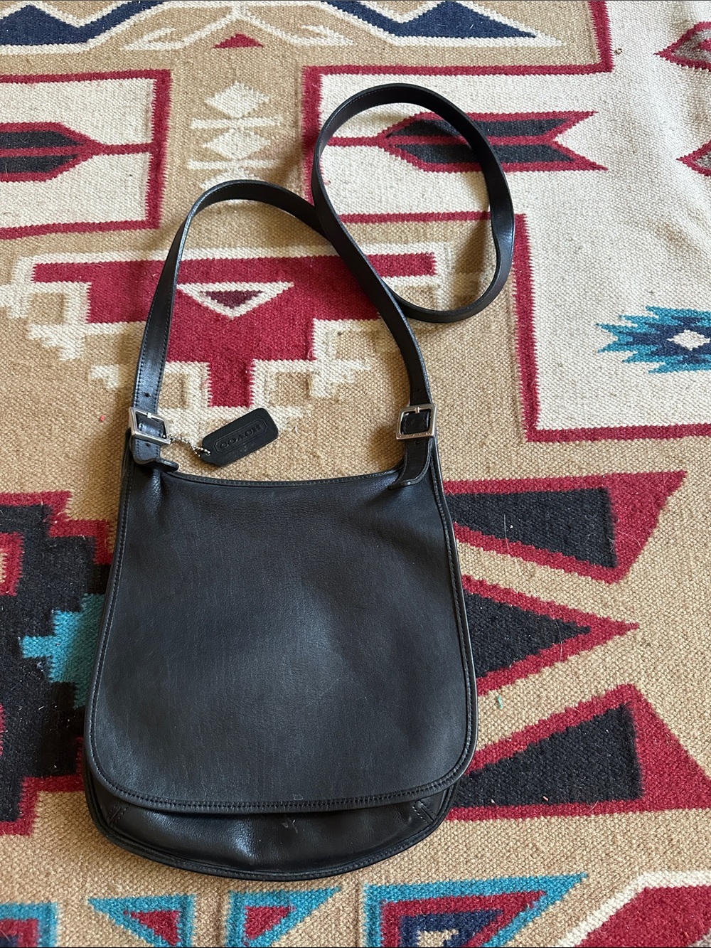 Vintage Coach Black Leather Slim Flap Bag With Hangtag